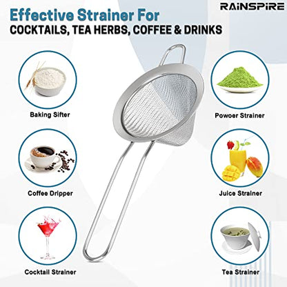 Upgraded 3.3" 304 Stainless Steel Fine Mesh Strainers for Kitchen, Cocktail Strainer Tea Coffee Juice Strainer Food Strainer Mini Sieve Strainer, Silver - color: Silver