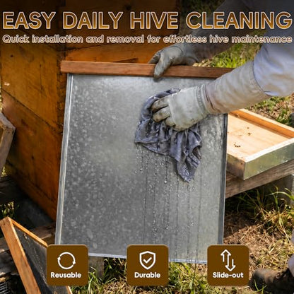 Metal Bee Hive Screened Bottom Board Beeswax Coated, Langstroth 10 Frame Screen Bottom Board with Entrance Reducer for Beekeeper Summer Replacement