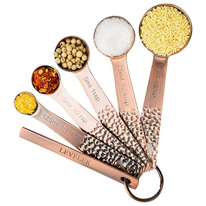 Measuring Cups and Spoons Set 10, Copper Measuring Cups and Spoons Set for Baking & Kitchen, Metric & US Stainless Steel 4 Measure Cups and 5 Spoons with Leveler - color: Copper, size: B: Set of 10