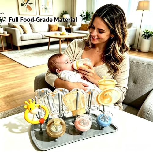 Baby Bottle Drying Rack, Large Vertical Bottle Dryer Rack Holder for Countertop,Baby Bottle Holder Storage Station for Pacifiers,Pump Accessories Stand,Grey