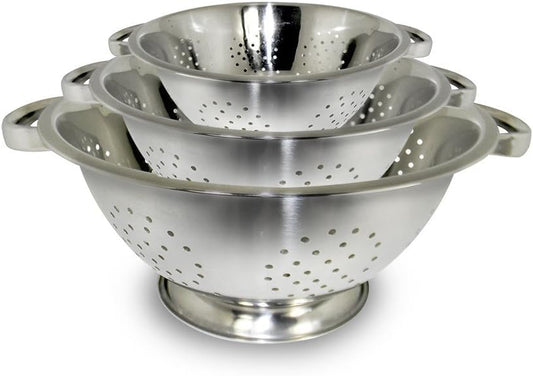 ExcelSteel Colander Set Stainless Steel | Nesting Design | Mirror Polished-| Oversized Handles-| 1-4 Quart,Set of 3,(Pack of 6) - size: 1 QT/2.5 QT/4 QT (Pack of 6)