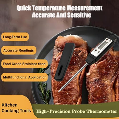 Meat Thermometer - Digital Food Thermometer for Cooking Kitchen - Automatic Calibration Pen Style Electronic Pocket Thermometer for Water Temperature, Barbecue (Black) - color: Black