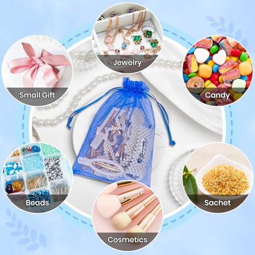 ANZNKU 50 Pack Royal Blue Organza Bags 5x7 Inch, Small Mesh Bag Drawstring Mesh Gift Bags Jewelry Pouches for Baby Shower, Easter Gifts, Birthday Party Favors - color: Royal Blue