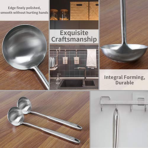 Newness Soup Ladle, [Rustproof, Heat Resistance, Integral Forming] Resilient 304 Stainless Steel Soup Spoon with Vacuum Ergonomic Round Handle, Cooking Spoon for Kitchen, 13.7 Inches - color: Sliver