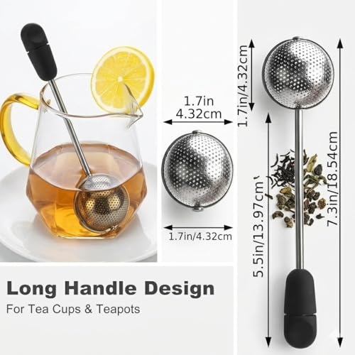 2pack Tea Ball, tea infuser for loose leaf tea, tea strainers for loose tea, stainless steel tea strainer, loose leaf tea steeper, easy clean, tea fine mesh strainer reusable-A (Black) - color: Black