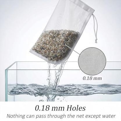 3 Pack Filter Media Bag, 180μm Aquarium Mesh Bag | 7.8x3.86in Reusable Extra Fine Mesh Filter Bags with Drawstring for Activated Carbon and Fine Resins