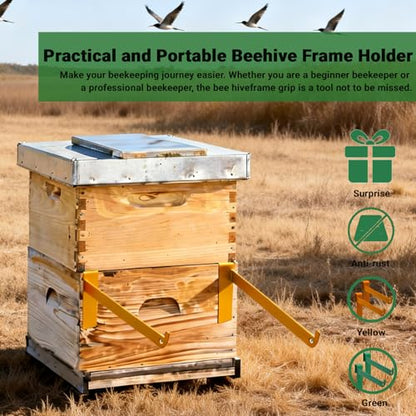 Bee Hive Stand, 2 Pcs Bee Frame Holder, Yellow Stainless Steel Beehive Frame Perch, Beehive Inspection Bracket, Beekeeping Supplies for Honey Harvesting & Inspection, Bee Hives Boxes Starter Kit - color: YellowA-2pcs