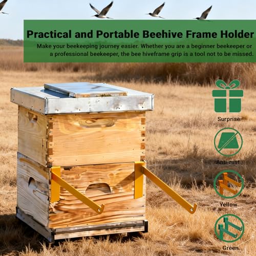 Bee Hive Stand, 2 Pcs Bee Frame Holder, Yellow Stainless Steel Beehive Frame Perch, Beehive Inspection Bracket, Beekeeping Supplies for Honey Harvesting & Inspection, Bee Hives Boxes Starter Kit - color: YellowA-2pcs