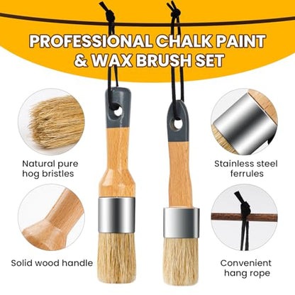 Chalk Paint Brush, 2 Pack Wax Brushes and Chalk Paint for Furniture DIY Art Crafts, Natural Bristle Round Oval Brush for All Painting and Waxing - size: Small Round, 2 Pack