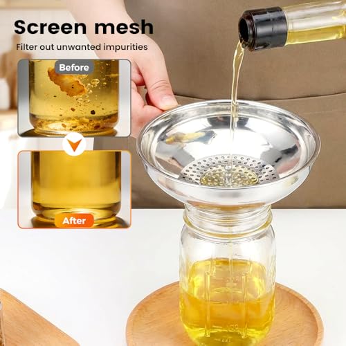 3-Piece Stainless Steel Canning Funnel Set with Strainer, Wide Mouth & Regular Jars Funnels, Food-Grade Kitchen Funnels for Transferring Jam, Spices, Beans, and Dry Goods (3pcs)