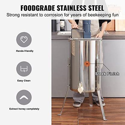VEVOR Electric Honey Extractor, 2/4 Frame Stainless Steel Beekeeping Extraction, Honeycomb Drum Spinner with Transparent Lid, Apiary Centrifuge Equipment with Height Adjustable Stand - style: 4 Frame Rack(2 Deep Frames)