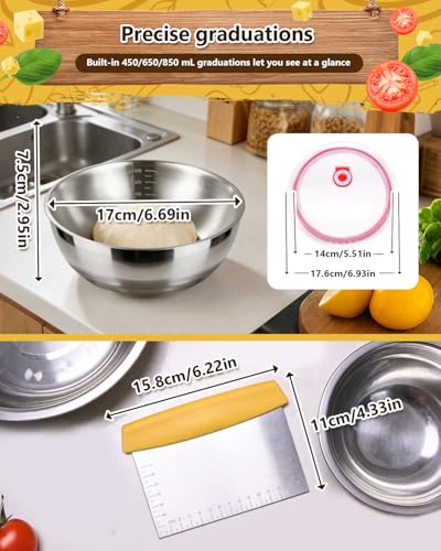 3 Pack Pizza Dough Proofing Containers, 29 oz/850 ml Stainless Steel Proofing Box with Clear Airtight Lids, Stackable Fermentation Storage for Pizza, Bread, Sourdough, Includes Dough Cutter - color: Stainless Steel-850ML