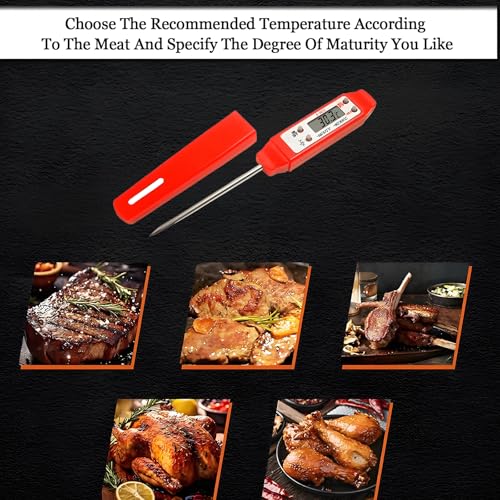 Meat Thermometer - Digital Food Thermometer for Cooking Kitchen - Automatic Calibration Pen Style Electronic Pocket Thermometer for Water Temperature, Barbecue (Red) - color: Red