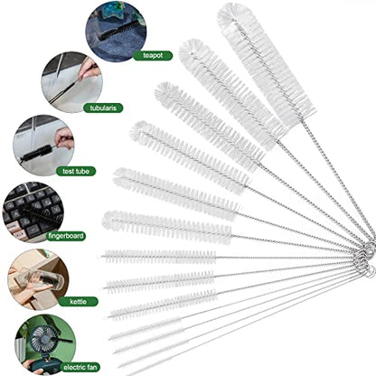 CiaraQ Bottle Cleaning Brushes, 8 Inch Nylon Tube Brush Set | White Cleaner for Narrow Neck Bottles Cups with Hook, Set of 13pcs, White - color: White, size: 8.0 Inch (13pcs)