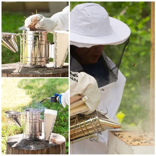 BeeTech Stainless Steel Bee Hive Smoker with Heat Shield Included 54Pcs Smoker Pellets for Beekeeping Starters Supplies