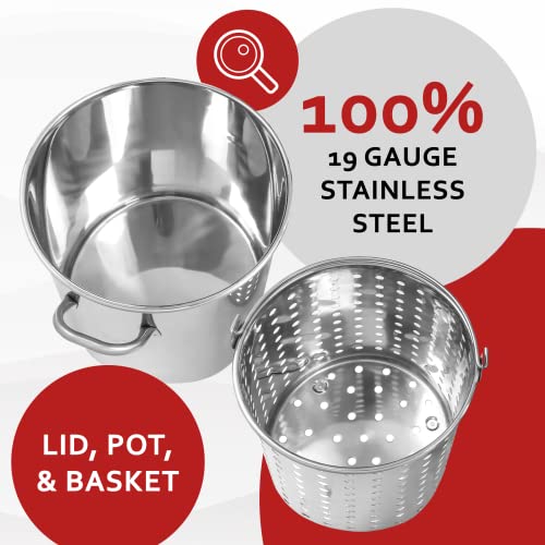 CONCORD 36 QT Stainless Steel Stock Pot w/Basket. Heavy Kettle. Cookware for Boiling (36) - size: 36 Quarts