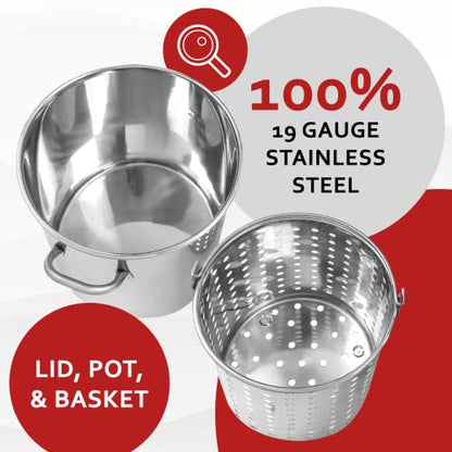 CONCORD 36 QT Stainless Steel Stock Pot w/Basket. Heavy Kettle. Cookware for Boiling (36) - size: 36 Quarts