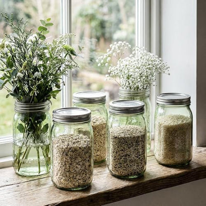 Rubtlamp Green Mason jar 32 oz, 12 Pack Glass Jars - Wide Mouth Mason Jars with Airtight Lids for Pickling, Fermenting, Food Storage&DIY Crafts, Microwave & Dishwasher Safe - color: Green