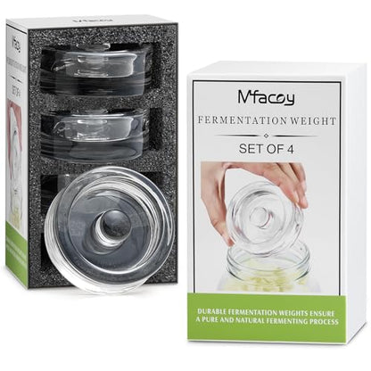 MFacoy 4-Pack of Fermentation Glass Weights with Easy Grip Handle for Great Wide Mouth Canning Mason Jars, Pickling Sourkrout Kraut Glass Weight Fermentation Kit with Easy Grip Handle, Dishwasher Safe