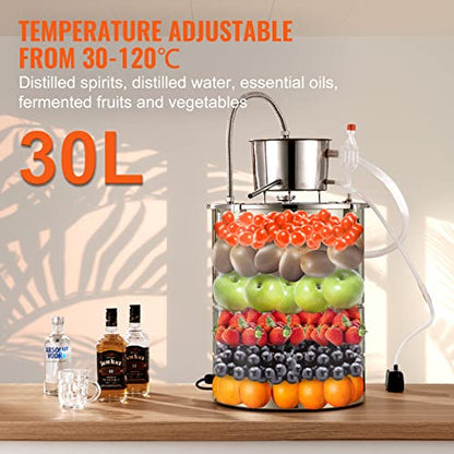 VEVOR Electric Alcohol Still 8Gal/30L, Alcohol Distiller, Distillery Kit for Alcohol include Pump & One-way Exhaust Valve & Thermometer - size: 9 Gal/30L