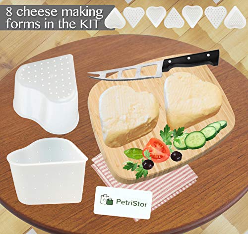 PetriStor 8 pcs Small Cheese Mold Heart 1/3QT - Feta Soft Cheese Mold for Cheese Making - Homemade Cheese Making Supplies - Cream Cheese Form Mold - Molde Para Queso Fresco Casero