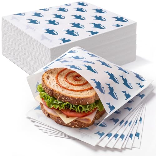 Epakh 200 Pack Paper Sandwich Bags Shark Design 8 × 8 Inch Happy Food Storage Recyclable Grease Resistant Disposable Snack Bags for Family Home Use - style: Shark