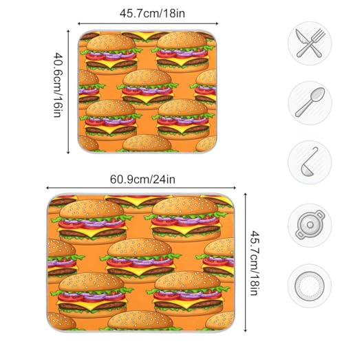 Cheeseburger Tomato Onion Dish Drying Mat Kitchen Dish Drying Pad Absorbent Microfiber Dish Drainer Mat for Sinks Draining Racks Coffee Bar 18x24 Inch - size: 18x24in