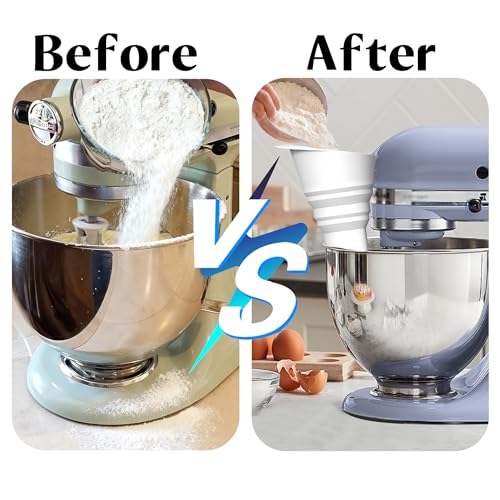 Asix Toy Flour Funnel Compatible with Kichen Aid Mixer,with 2pcs Cord Organizer,Pouring Chute for Artisan KSM150,Foldable Silicone,Easy Pour No-Mess Attachment,Dishwasher-Safe,for Baking and Cooking