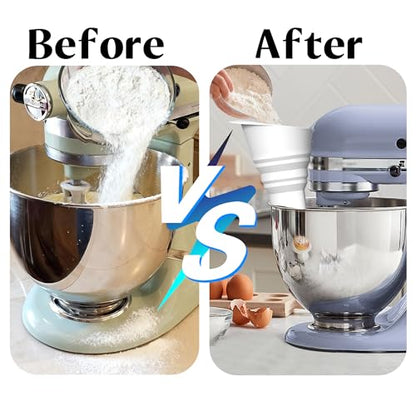 Asix Toy Flour Funnel Compatible with Kichen Aid Mixer,with 2pcs Cord Organizer,Pouring Chute for Artisan KSM150,Foldable Silicone,Easy Pour No-Mess Attachment,Dishwasher-Safe,for Baking and Cooking
