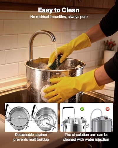 VEVOR Electric Brewing System, 9.2 Gal/35 L Brewing Pot, All-in-One Home Beer Brewer w/Pump, Mash Boil Device w/Panel, Auto/Manual Mode 100-1800W Power 25-100℃ Temp 1-180 min Timer Recipe Memory - size: 9.2 Gal