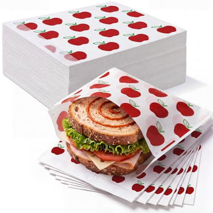 Epakh 200 Pack Paper Sandwich Bags with Apple Design 8 × 8 Inch Happy Food Storage Recyclable Grease Resistant Disposable Snack Bags for Family Home Use - style: Apple