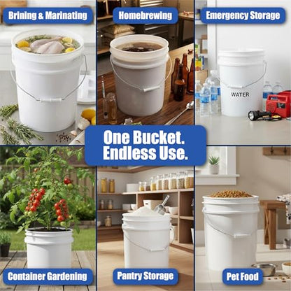 ePackageSupply 5 Gallon Bucket - Food Grade Bucket, Metal Handle Grip, BPA-Free, Heavy-Duty 90 Mil HDPE Plastic Pail, Stackable Utility Container, Made in USA, Lid Not Included, Translucent, 6 Packs - color: Translucent, size: 6 Packs