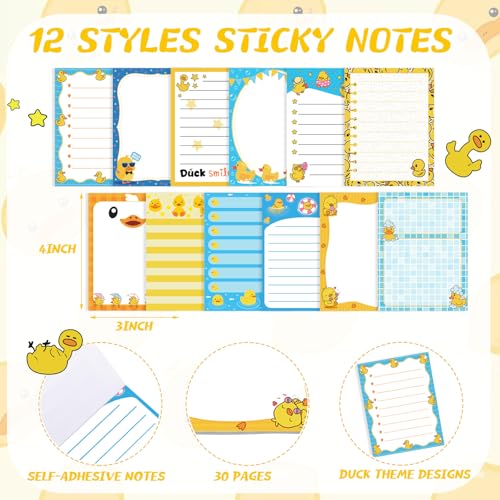 Chiisong 12 Pcs Duck Lovers Sticky Notes Yellow Ducks Self Stick Note Pads Cartoon Animal Writing Memo Pad Office Party Favors Supplies for Home Party Decorations Christmas Small Gifts - style: Duck