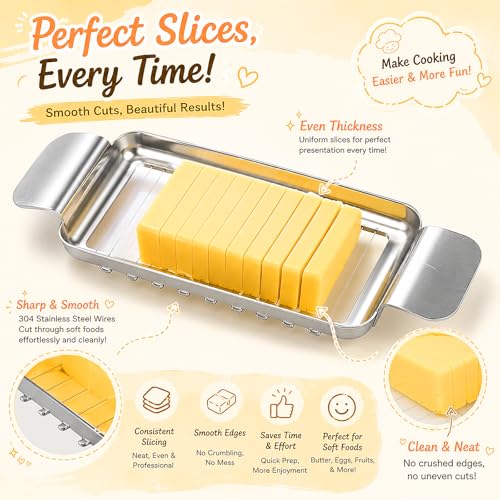 JAYVAR Cheese Slicer and Butter Cutter, 304 Stainless Steel Wire | Multifunctional Cheese Slicers for Block Cheesees, Handheld Butters Slicers Cutter, for Egg Slicing, Dishwasher Safe