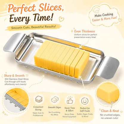 JAYVAR Cheese Slicer and Butter Cutter, 304 Stainless Steel Wire | Multifunctional Cheese Slicers for Block Cheesees, Handheld Butters Slicers Cutter, for Egg Slicing, Dishwasher Safe