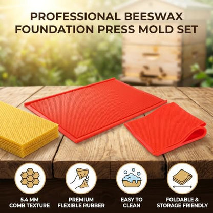 AUNMAS 2 Pack Beeswax Foundation Sheets, 17.3x9.1in Beekeeping Wax Press with Comb Texture, Reusable Rubber Base for Honeycomb Making (5.4mm Thick)