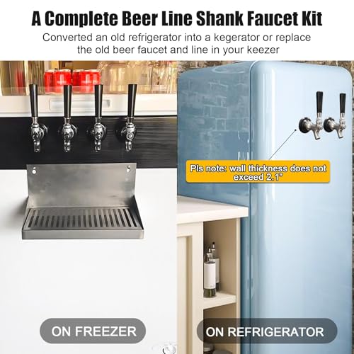 Draft Beer Line Shank Faucet Kit 3” Beer Faucet Shank Self-Closing Beer Tap Faucet Kegerator Parts Wrench 6ft 3/16” Beer Line Tubing Barb Connector Tap Brush Kegerator Conversion kit