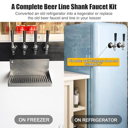 Draft Beer Line Shank Faucet Kit 3” Beer Faucet Shank Self-Closing Beer Tap Faucet Kegerator Parts Wrench 6ft 3/16” Beer Line Tubing Barb Connector Tap Brush Kegerator Conversion kit