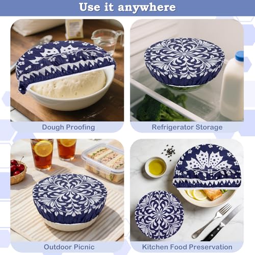 2 Large Reusable Beeswax Bowl Covers for Bread Proofing, 10/12 Inch Elastic Beeswax Wraps Cotton Cloth Sourdough Bowl Covers for Proofing Baskets, Mixer Bowls, Food Storage Containers - color: Starflower