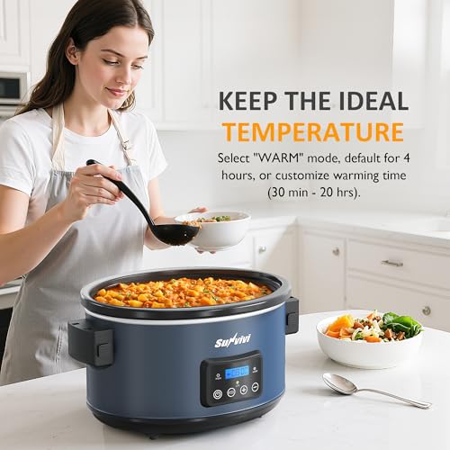 Sunvivi 8.5 Quart Programmable Slow Cooker: Multi-Cooker Food Warmer with Locking Lid & Digital Timer, Adjustable Tempature Control, Dishwasher Safe, Perfect for Families and Gatherings, Blue - color: Blue