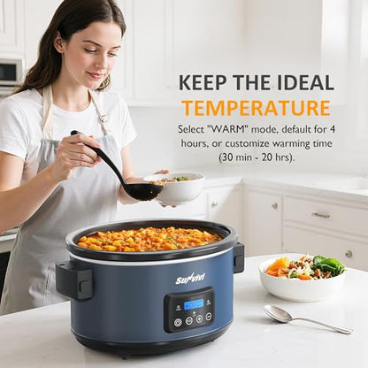 Sunvivi 8.5 Quart Programmable Slow Cooker: Multi-Cooker Food Warmer with Locking Lid & Digital Timer, Adjustable Tempature Control, Dishwasher Safe, Perfect for Families and Gatherings, Blue - color: Blue