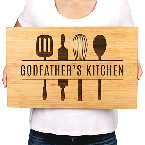 Andaz Press Large Bamboo Wood Cutting Board Gift, 17.75 x 11-inch, Godfather's Kitchen, Utensils Graphic, 1-Pack, Laser Engraved Serving Chopping Board Christmas Birthday Chef Kitchen Ideas - color: Godfather