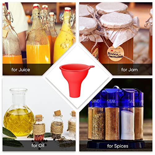 Silicone Funnels 4 Pieces Wide Mouth Funnel Small and Large Flexible Condiment Sauce Canning Set for Squeeze Bottles Jars Cans, Spice Filling Bottles Liquid Oil and Powder(Red)