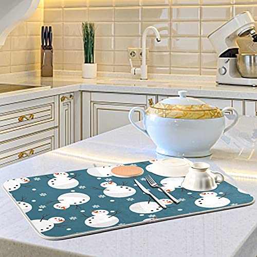 Super Absorbent Dish Drying Mat, Microfiber 23 Fast-Drying Dish Mat, 16" x 18", Kitchen Dish Drying Pad, Snowman Snowflake Cute Christmas Holidays… - color: Snowman Snowflake Cute Christmas Holidays, size: 16" x 18"