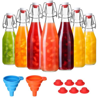 Maxdot 24 Set Swing Top Glass Bottles 8/12/18oz Flip Top Beer Brewing Bottles with Stopper Lids for Home Brewing Beer, Juice, Tea, Wine, Fermentation, Kombucha, Mead, Vinegar Bonus 2 Pourers