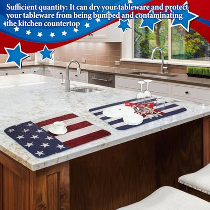 SiliFine 2 Pcs 4th of July Dish Drying Mat for Kitchen 18 x 24 Inch 250th Anniversary Patriotic Red White Blue Memorial Independence Day Star Microfiber American Flag Dish Drainer Mat for Countertop - style: Independence Day