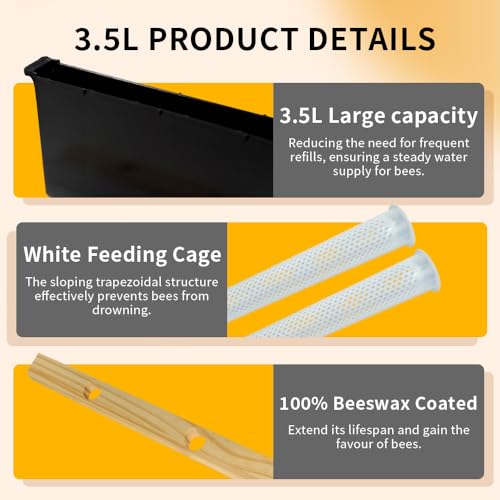 2 Pack 3.5L Bee Feeder, Beeswax Coated Beehive Frame Feeder, Bee Sugar Water Feeder, Essential Beekeeping Equipment for Honeybee Hives - size: 2pcs-3.5L
