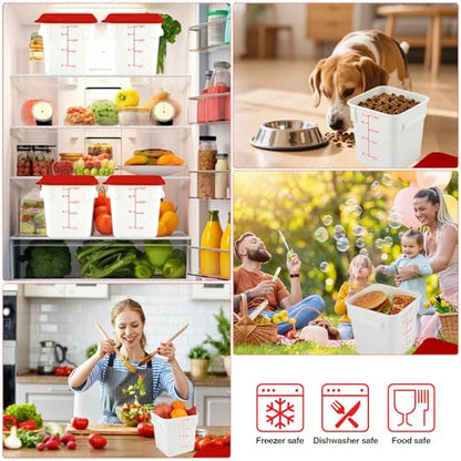 Square Food Containers with Lids 4-Pack, Commercial Grade Plastic Bins for Restaurant Kitchen Pantry Storage, Freezer & Dishwasher Safe (Red, 8QT-4PACK) - size: 8QT-4PACK