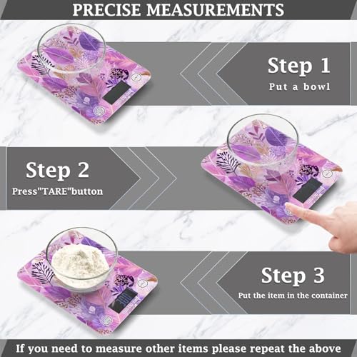 Food Scale Kitchen Scale for Baking Cooking Digital Food Weighing Measuring Scale Small Waterproof Electric Food Scale Boho Pink Leaf - color: Boho Pink Leaf