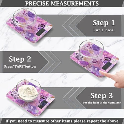 Food Scale Kitchen Scale for Baking Cooking Digital Food Weighing Measuring Scale Small Waterproof Electric Food Scale Boho Pink Leaf - color: Boho Pink Leaf